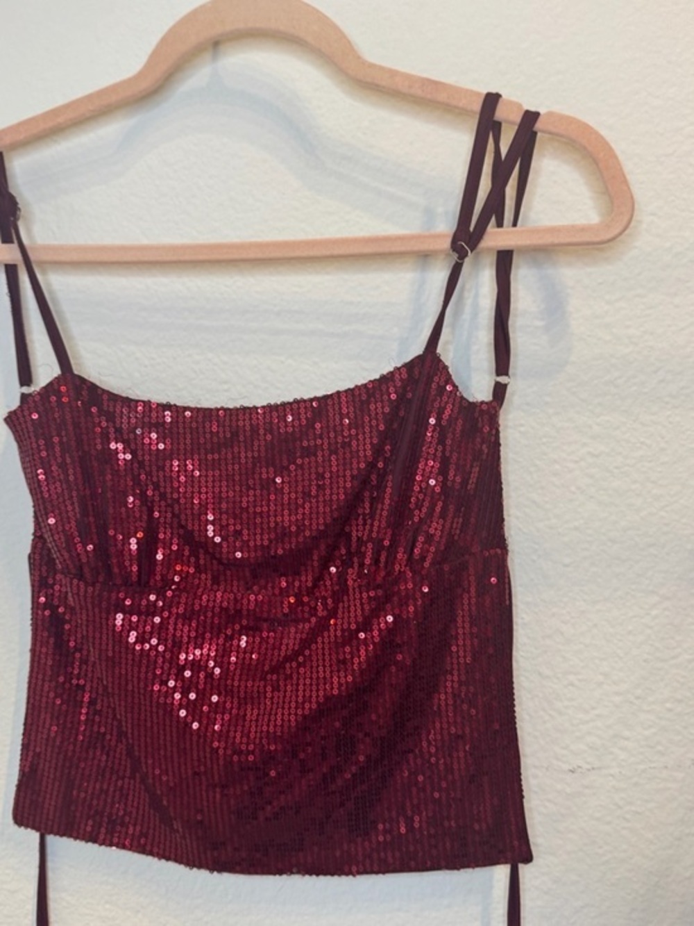Edikted Burgundy Sequin Cowl Neck Tank Top